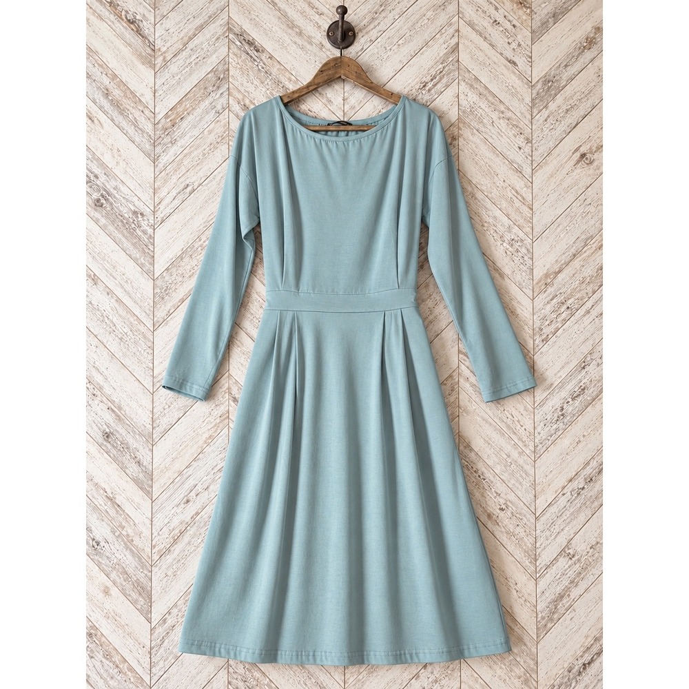 PrettyGarden Long Sleeve Pleated Tie Waist Midi Dress XL Sage Green